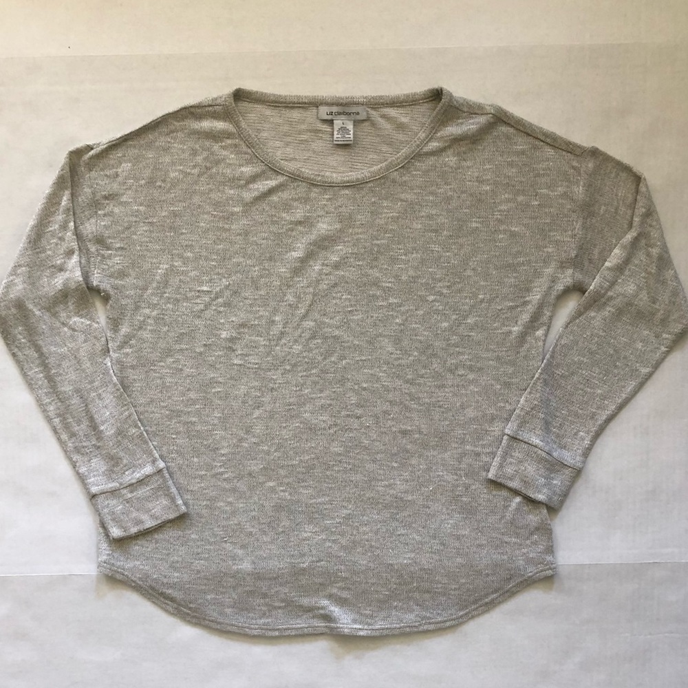 Liz Claiborne tan wide neck sweater with gold flecks